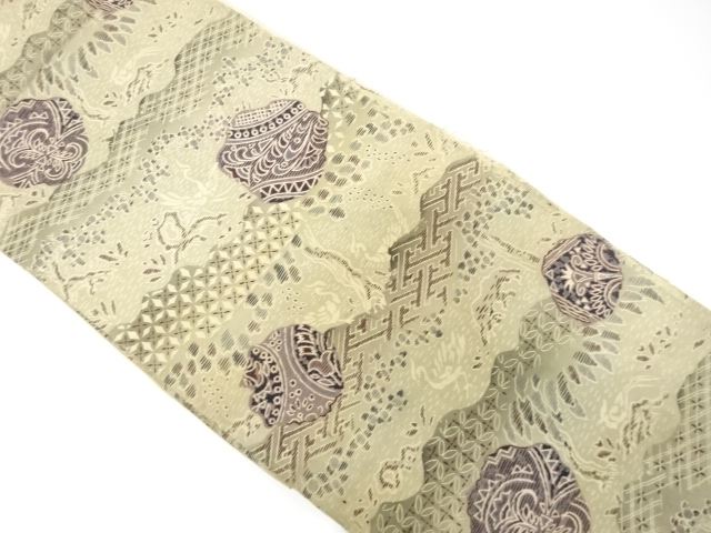 JAPANESE KIMONO / ANTIQUE CHUYA OBI / SILK / PHOENIX & FLORAL ARABESQUE